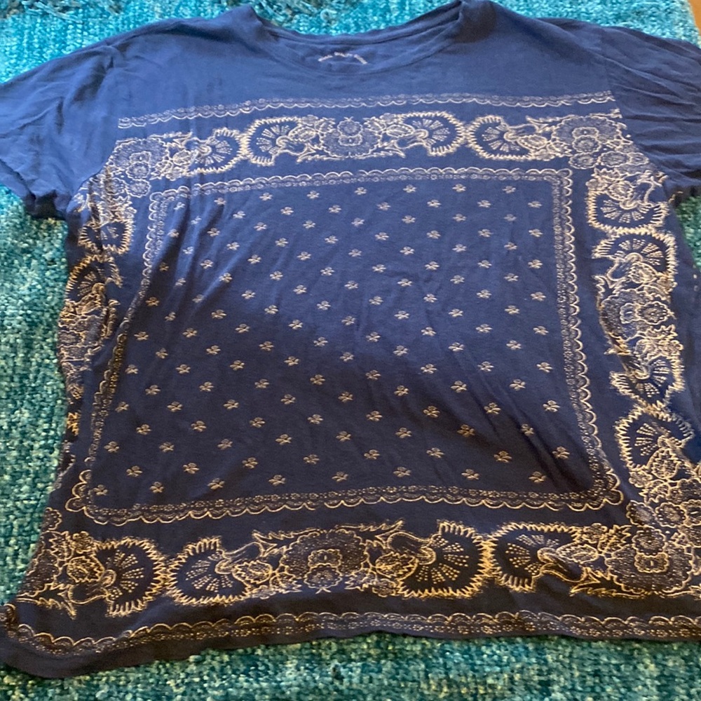 Fun bandana print navy Lucky top.